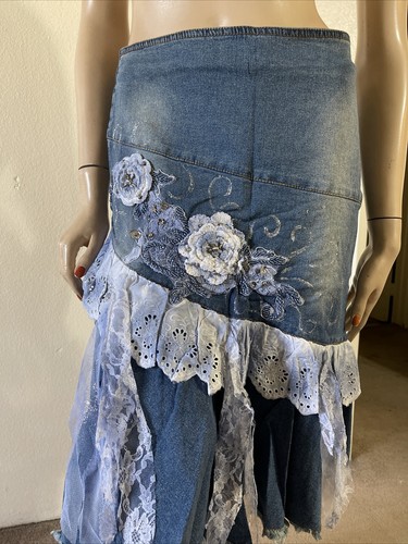 Blue denim beaded - denim, embroidery